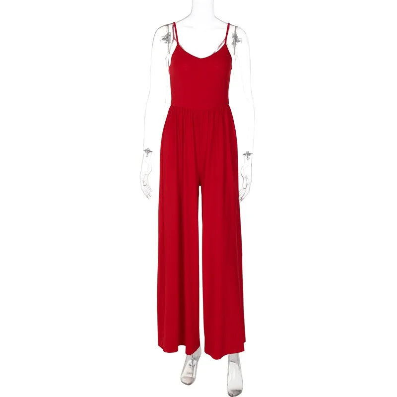 vzyzv -  Women's Clothing 2024 Summer Suspender Jumpsuits Streetwear V-neck Sleeveless High Waist Backless Overalls Red Black Streetwear