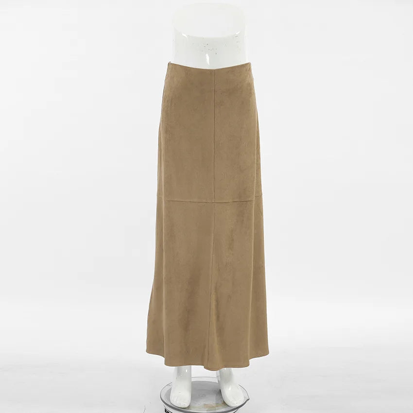 vzyzv  -  Autumn Retro Fashion Velvet Long Skirt Khaki Slim Straight Winter Women Skirt Zipper Solid Color Elegant Streetwear Skirt