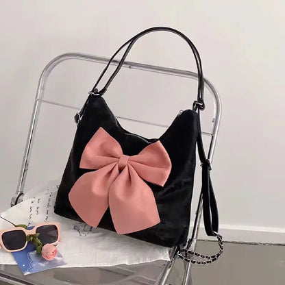 vzyzv  -  Pink Bow Womens Shoulder Bag Korean Style Fashion Large Capacity Sweet Backpack Cute Exquisite Elegant New Female Tote Bag