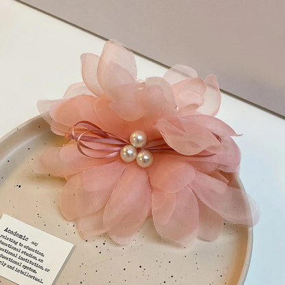 vzyzv -  Korean Gauze Flower Pearl Large Hair Claw Clip Headdress Sweet Summer Spring Women Oversized Hairpin Hair Accessories 1PC