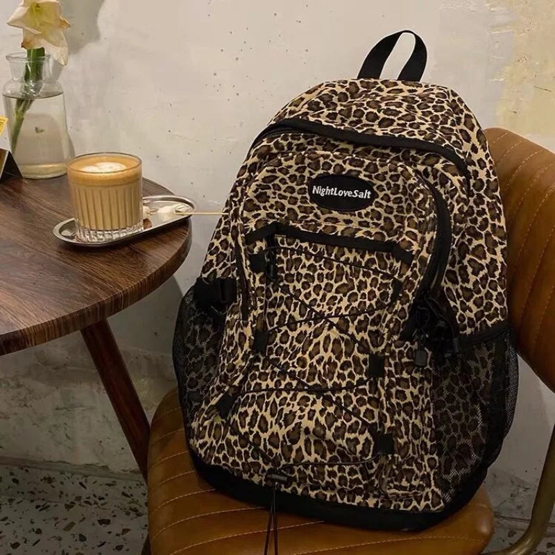 vzyzv  -  Trendy Casual Leopard Print Women's Backpack Korean Large Capacity Versatile Leisure Schoolbag Y2k Unisex Travel Backpack