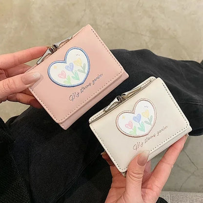 vzyzv  -  Pink Sweet Wallets for Women Floral Print Fashion Korean Popular Small Cute Card Wallet Leather Elegant Female Coin Purse