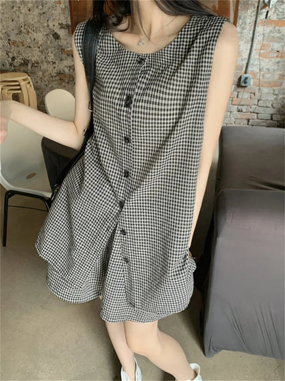 vzyzv  -  Minimalist Women Two Pieces Suits Chic Office Lady Vest Coats Plaid Wide Leg Shorts Loose Work Wear Elegant Set