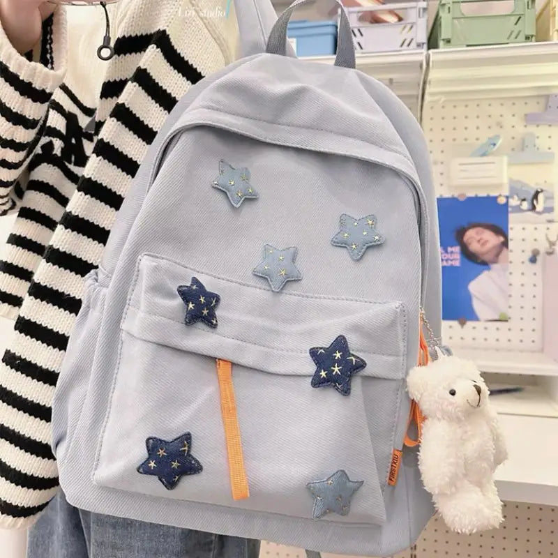 vzyzv  -  Japanese Cute Girl Star Patchwork Aesthetic Backpack Y2k All Match Canvas School Backpack for College Students Girl Mochilas