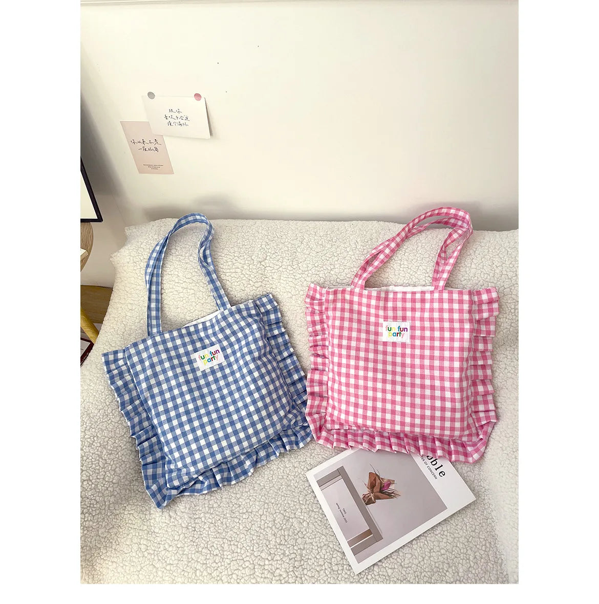 vzyzv -  Sweet Plaid Ladies Shoulder Bag Fashion Ruffle Cute Women's Handbag Simple Casual Travel Female Armpit Shopping Bags Tote Purse