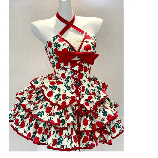 vzyzv  -  Victorian Sweet Lolita Princess Dress Women Vintage Elegant Bow Flower Print Party Mini Dresses Female Sexy Slim Bandage Dresses