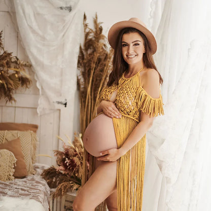 nvxiot  -  Macrame Maternity Dress  for photo shoot, bohemian rope dress, boho gown for pregnancy session,