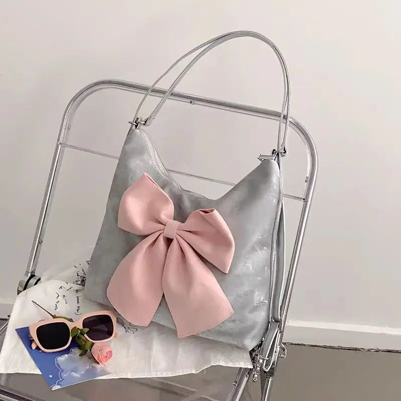 vzyzv  -  Pink Bow Womens Shoulder Bag Korean Style Fashion Large Capacity Sweet Backpack Cute Exquisite Elegant New Female Tote Bag