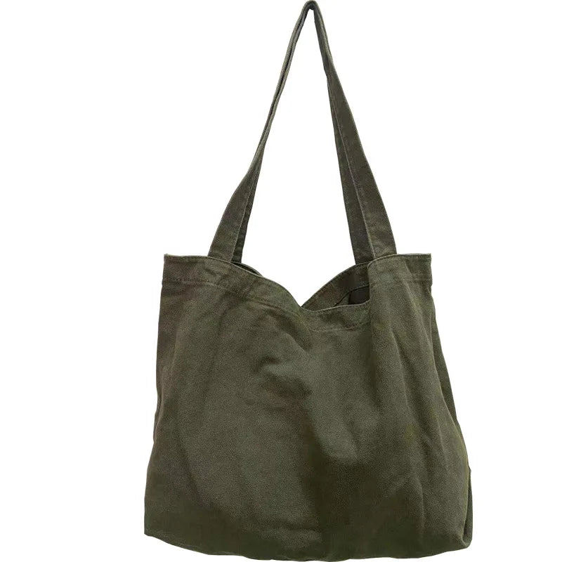 vzyzv  -  Retro Washed Canvas Large Capacity Simple Lightweight Casual Solid Color Ladies Shoulder Bag