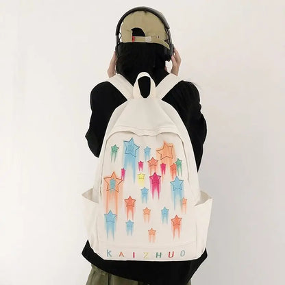 vzyzv  -  Korean Colorful Star Graffiti Women Backpack Y2k Simple Preppy Teenagers Schoolbag Fashion All Match Casual Women Travel Bag