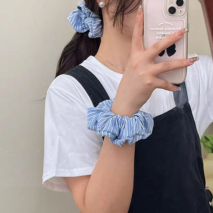 vzyzv  -  Korean Style Blue White Stripe Large Intestine Hair Ring Girl Head Rope Hair Tie Women Scrunchies Headwear INS Style Hair Rope