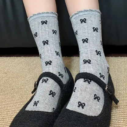 vzyzv -  Summer Thin Bow Dot Lace Mid Tube Socks Versatile Mesh Hollow College Style Sweet Stacked Socks Japanese JK Calf Socks for Women