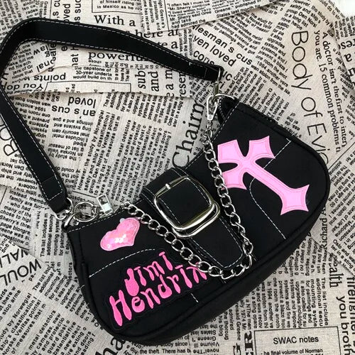 vzyzv  -  Korean Vintage Hottie Streetwear Moto Biker Shoulder Bag Y2k Chain Cool Girl Crossbody Bag Fashion Trendy Purses and Handbags