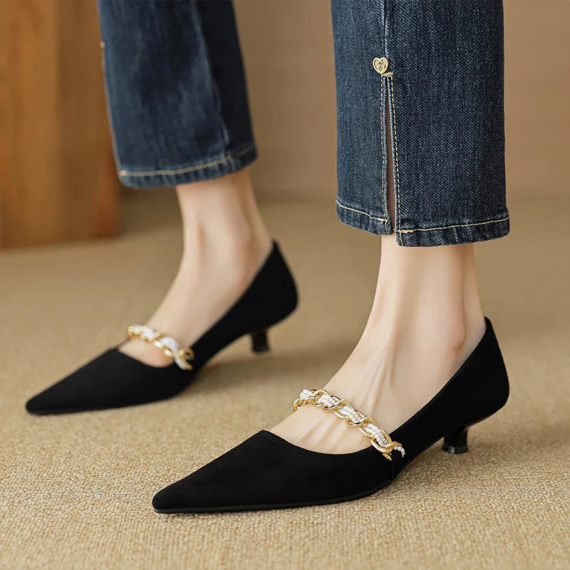 nvxiot  -  2024 trend black elegant heeled sandals with pointed head for women