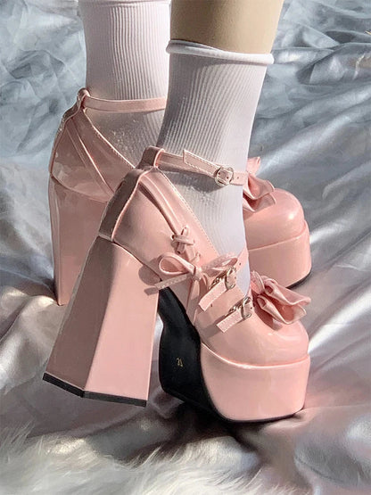 vzyzv  -   Summer Fashion Tea Party Sweet Lolita Shoes Women's Super High Heels 12cm Platform 4cm Cute Square Toe Mary Jane Shoes