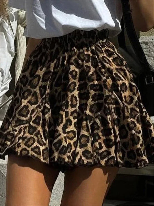 vzyzv  -  Vintage Leopard Printed Skirt Female Sexy Casual Lace-Up Slim Contrast High Waist Commute Clothes Women's Pleated Skirts