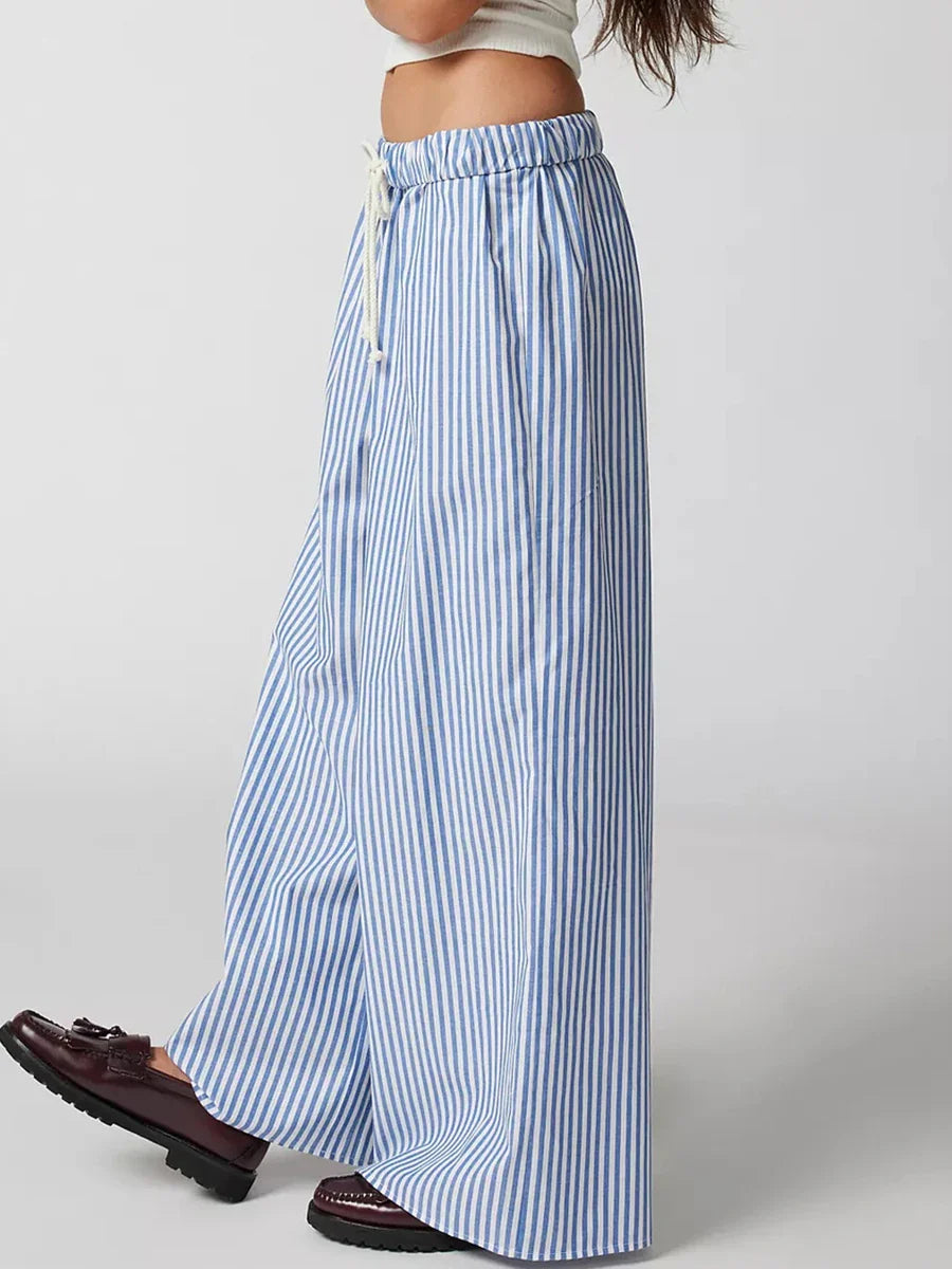 vzyzv -  Summer Striped Casual Pants Women 2024 New Rise Low Waist Chic Drawstring Trouser Simple Fashion Wide Leg Pant Female Bottom