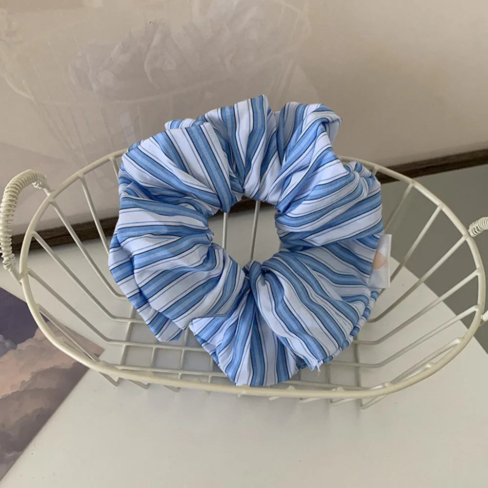 vzyzv  -  Korean Style Blue White Stripe Large Intestine Hair Ring Girl Head Rope Hair Tie Women Scrunchies Headwear INS Style Hair Rope