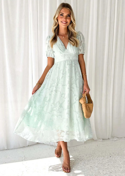 nvxiot  -  European and American Summer Dresses Flowers, Lace, Short Sleeves High Waist and A-shaped Elegant Parties Long Skirts and Women.