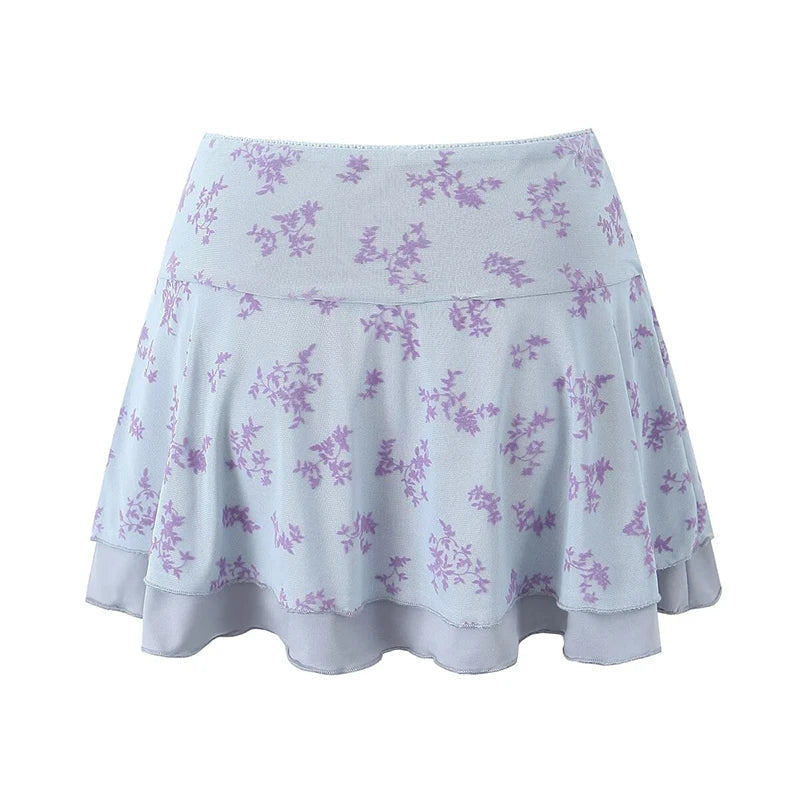 vzyzv -  Sexy Women Low Waist A-line Mini Mesh Skirt Floral Print Ladies Summer Skirts