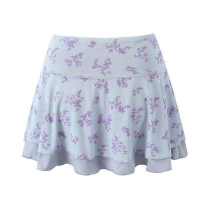 vzyzv -  Sexy Women Low Waist A-line Mini Mesh Skirt Floral Print Ladies Summer Skirts