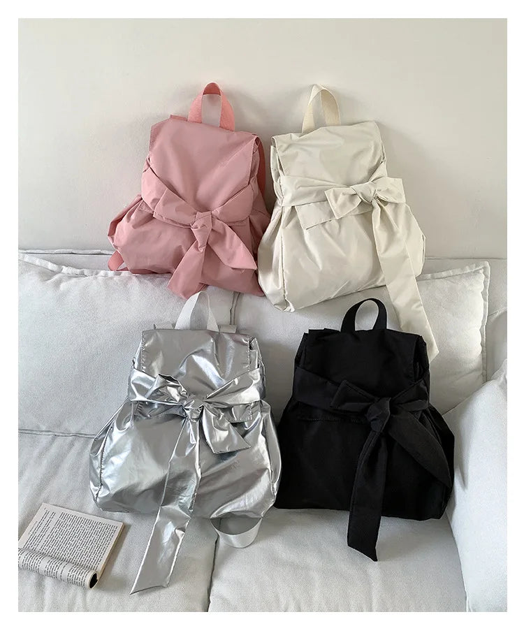 vzyzv  -  Korean Nylon Simple Sweet Bow Backpack Girls Casual Travel Streetwear Backpacks Y2k Aesthetic Ins Fashion Chic Schoolbags Female