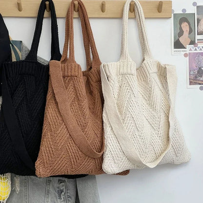 vzyzv  -  Grunge Vintage Knitted Solid Shoulder Bag Simple All Match Y2k Aesthetic Tote  Japanese Cute High-capacity Crossbody Handbags