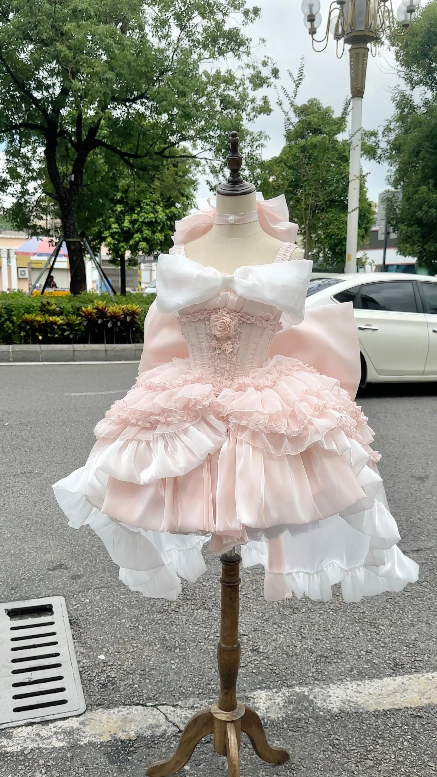 vzyzv  -  Elegant Princess Lolita Dress French Graceful Pink Strapless Dress for Women Summer Retro Three-Dimensional Flower Mini Dress