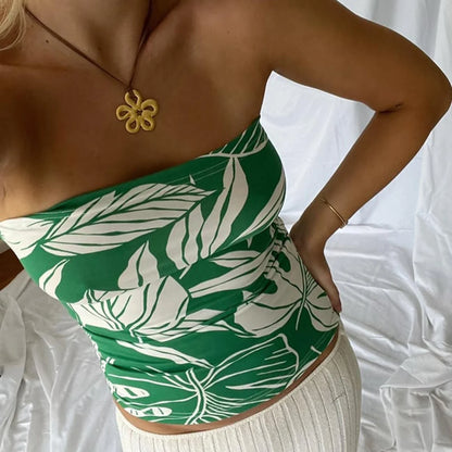 vzyzv -  Fashion Women Tube Tops Flower Leaves Print Boat Neck Strapless Tops Tank Tops Summer Backless Bandeau Shirts Streetwear