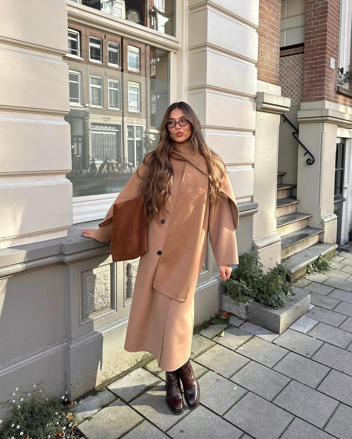 vzyzv  -  Women Elegant Brown Long Woolen Coats With Scarf Fashion Double Breasted Oversized Thicken Overcoats Lady Daily Streetwear