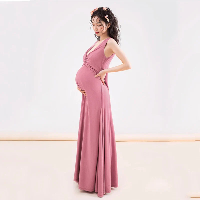 nvxiot  -  Classic Slim Maternity Photography Dresses Soft Sexy Solid Pregnant Women's Photo Shoot Dress Sleeveless Elegant Gravide Clothes