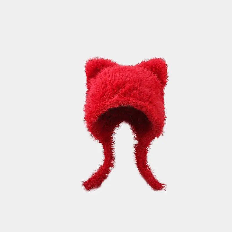 vzyzv  -  Korean Simple and Cute Plush Bear Ears Pullover Hat Winter Trend Warm Imitation Rabbit Fur Ear Protectors Bomber Hats for Women