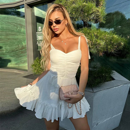 vzyzv  -  White Spliced Backless Women's Dress Sexy Suspender High Waist Sleeveless Party Fashion Summer Dress For Women  New