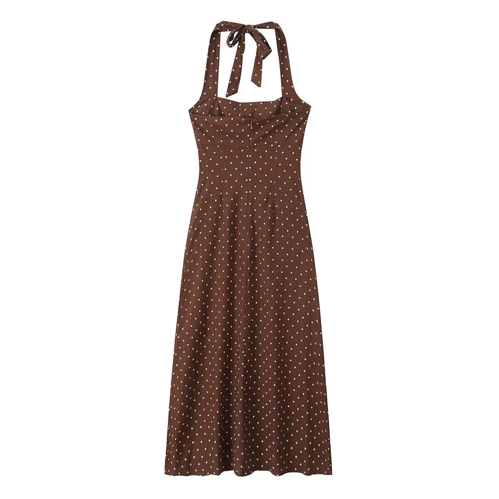 vzyzv -  summer new women's fashion elegant temperament backless halter neck polka dot slim long skirt