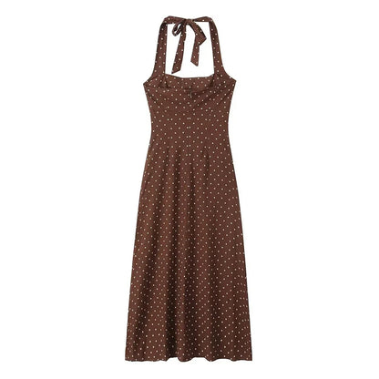 vzyzv  -  summer new women's fashion elegant temperament backless halter neck polka dot slim long skirt