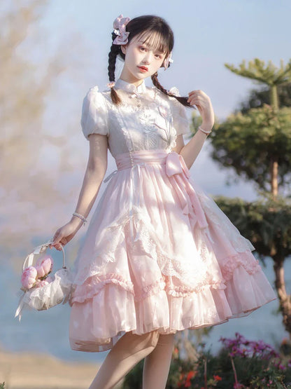 vzyzv  -  Lolita Elegant Girl Dress Op Super Fairy Lace Sweet Birthday Short-Sleeved Everyday