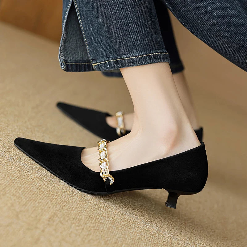 nvxiot  -  2024 trend black elegant heeled sandals with pointed head for women