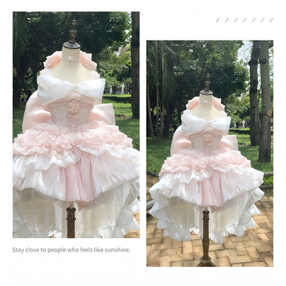 vzyzv  -  Elegant Princess Lolita Dress French Graceful Pink Strapless Dress for Women Summer Retro Three-Dimensional Flower Mini Dress