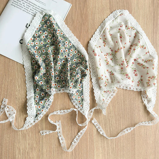 vzyzv -  INS French Summer Bow Lace Triangle Bandana Fairy Dreamy Style Woman Headwear Scarf Ribbon Sweet Headband Hair Accessories