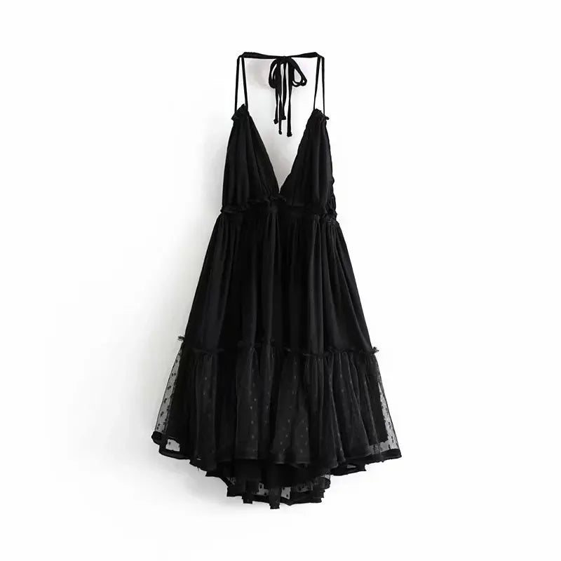 vzyzv -  vestidos Backless Lace Spliced Dress Summer Halter V-neck Mini Dresses Women Maxi Dresses for Women Summer Dress