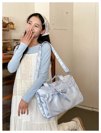 vzyzv  -  Vintage All Match Fashion Pleated Women's Handbags Y2k Aesthetic Trendy Simple Shoulder Bag Casual New Korean Bow Crossbody Bags