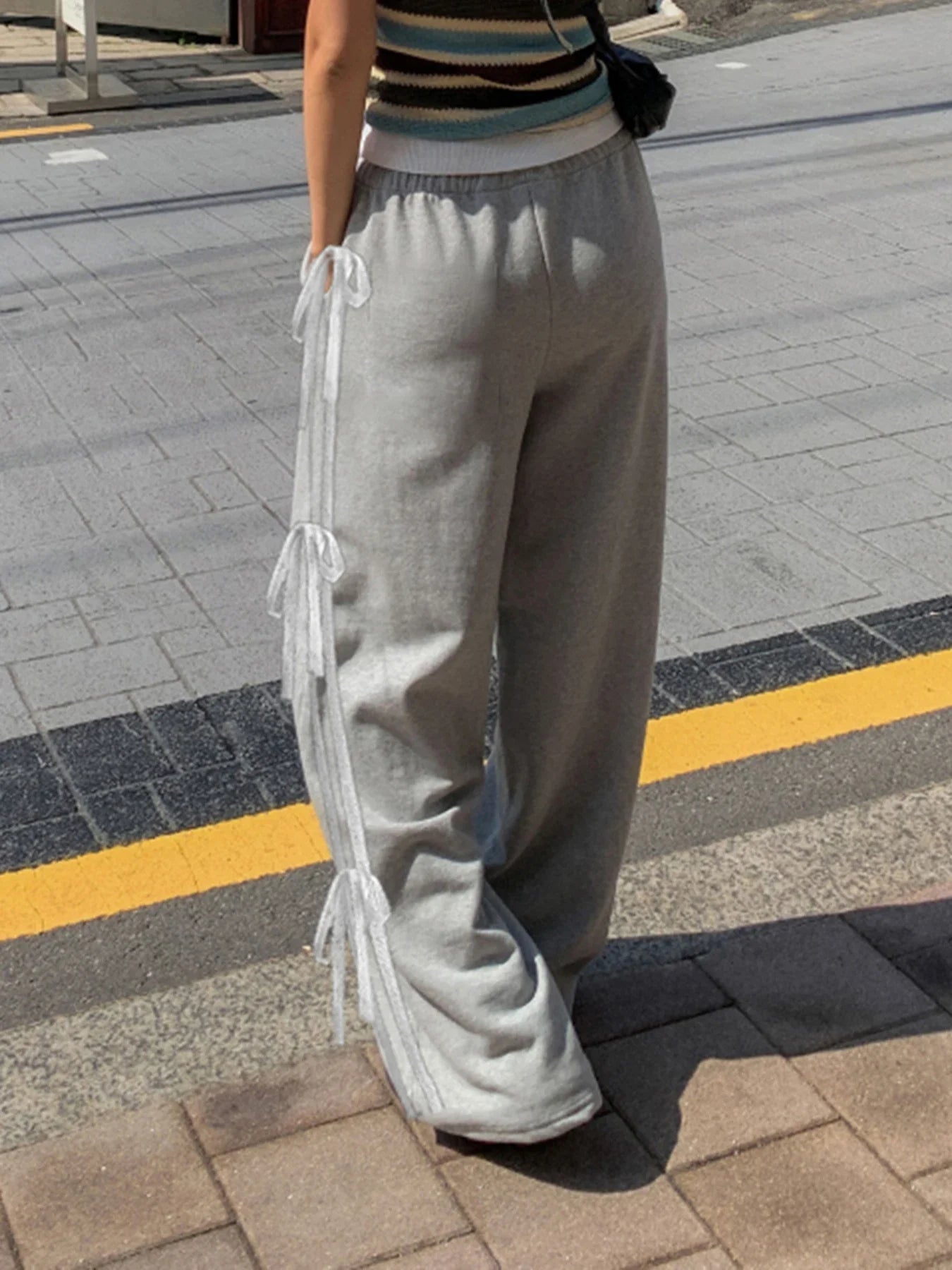 vzyzv  -  Casual Lace Patchwork Sweatpants Harajuku Wide Leg Gray Pants Y2k Streetwear Solid Trousers Korean Loose Ckothing 2024