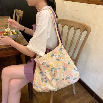 vzyzv  -  Korean Ins Sweet Flower Print Women Tote Bags Students Fashion Harajuku Y2k Handbags High-capacity Casual All Match Shoulder Bag