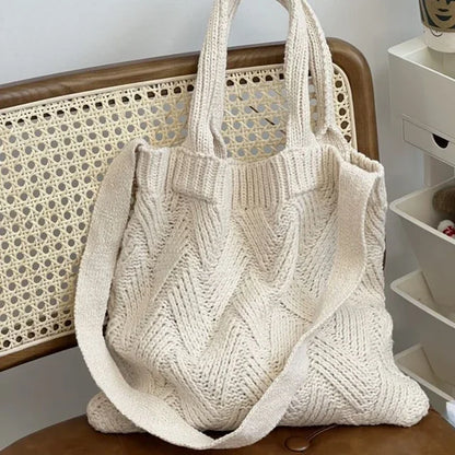 vzyzv  -  Grunge Vintage Knitted Solid Shoulder Bag Simple All Match Y2k Aesthetic Tote  Japanese Cute High-capacity Crossbody Handbags