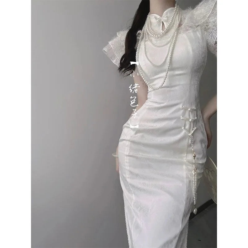 vzyzv  -  New Chinese Style Dress Traditional Chinese Buttocks Wrapped Dress Summer New Slim Dresses Elegant Women Cheongsam Dress