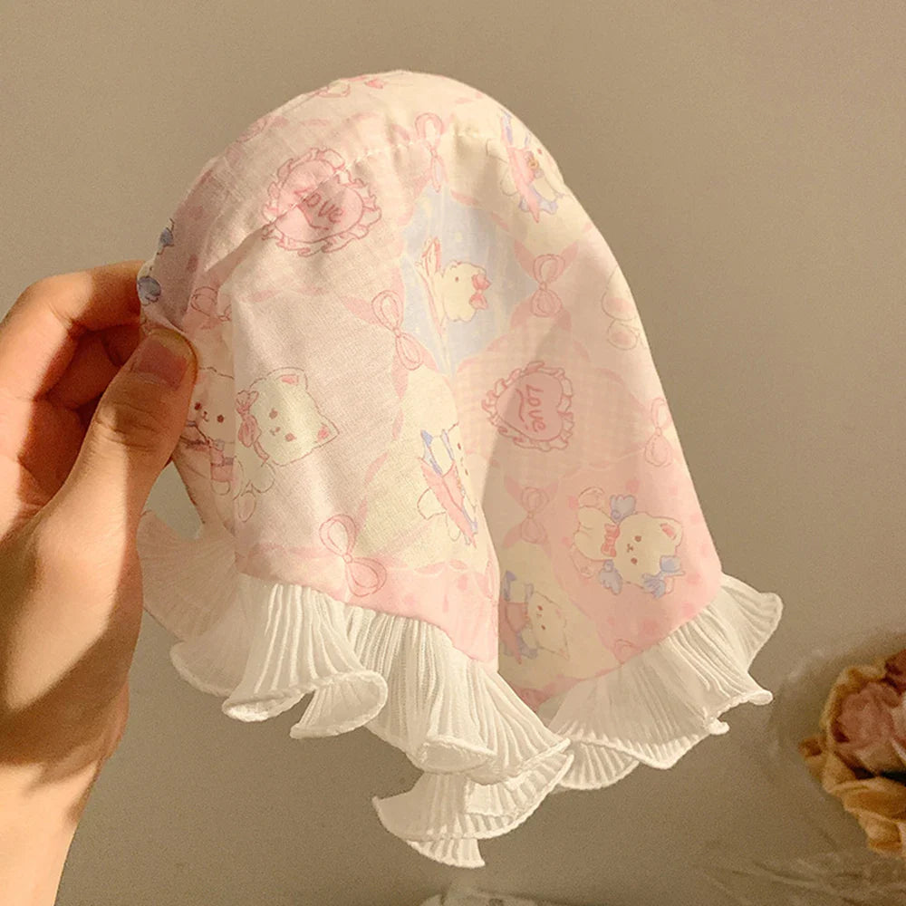 vzyzv  -  Fairy Bow Floral Lace Triangle Headband Women Girl Korean Band Fungus Edge Hair Hoop INS Popular Pastoral Style Bandana Turbans