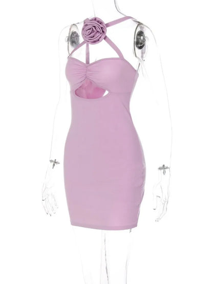 vzyzv  -  Women's Hollow Out Mini Dress, Sleeveless Bodycon Dress, One Piece Outfits, Light Purple Clothes, Sexy Flower, Y2k