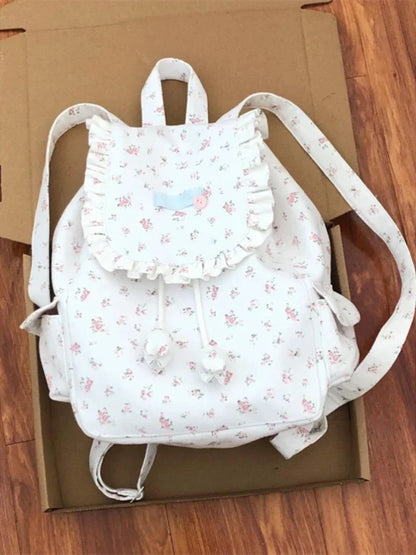 vzyzv  -  Korean Floral Bag Female  New Small Fresh Girl Commuter Backpack All-match Bags Sweet Large Canvas Backpack