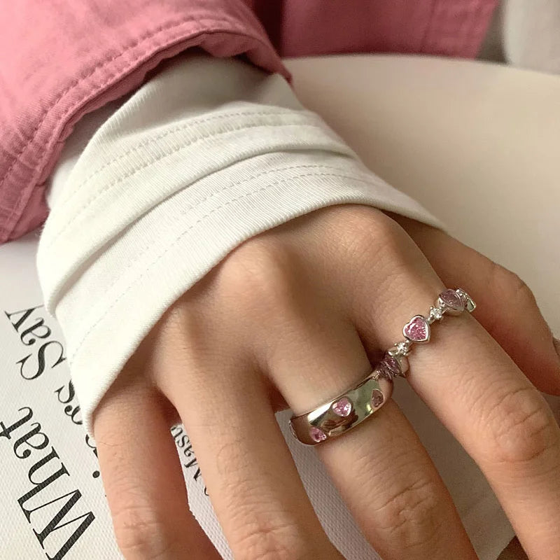 vzyzv  -  Love Heart Pink Zircon Ring For Women Girl Gift Y2K Cute Korean Jewelry Dropshipping