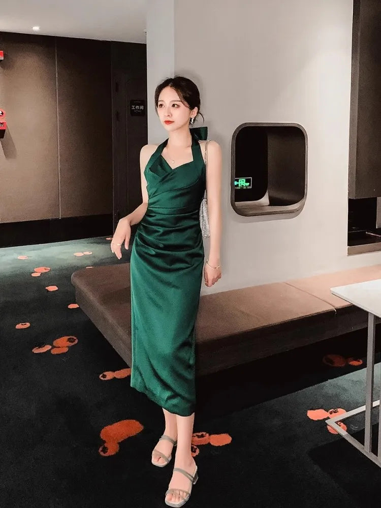 nvxiot  -  Green Light Luxury Temperament And High-End Sense Dress For Women's Summer Niche High-End Banquet Evening Dress